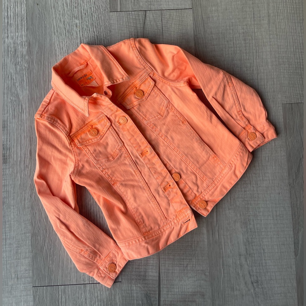Crewcuts girl’s neon orange 🍊 jean jacket, size 4/5.
